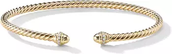 David Yurman Cablespira® 18K Yellow Gold & Pavè Diamond Bracelet, 3mm | Nordstrom