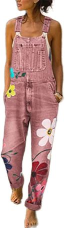 Amazon.com: Akivide Women's Floral Pink Denim Jumpsuit Bib Overalls, Plus Size Casual Adjustable Straps Sleeveless Jean Jumpsuits with Pockets : Clothing, Shoes & Jewelry