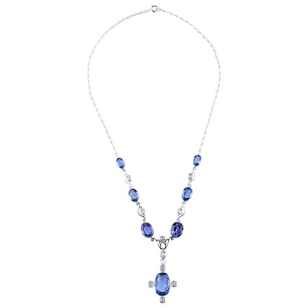 GCS Certified Natural Sri Lanka Sapphire 21ct and Diamond Antique Necklace/Tiara For Sale at 1stDibs