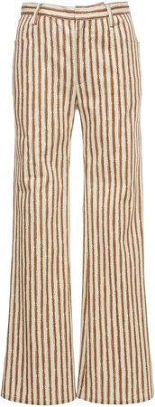 Alberta Ferretti Striped Stretch Gabardine Trousers Size: 36