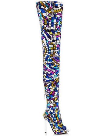 Stained glass knee high heel boots
