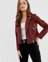 New Look leather look biker jacket in black | ASOS