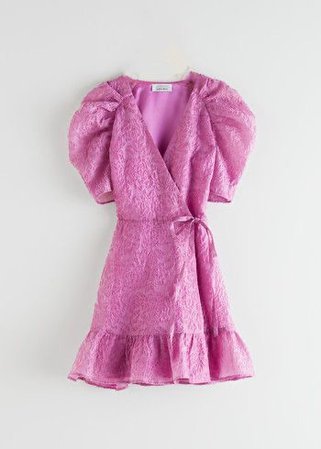 Puff Sleeve Wrap Mini Dress - Pink - Mini dresses - & Other Stories