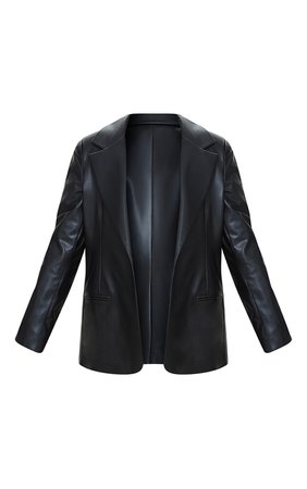 Plus Black Premium Faux Leather Blazer | PrettyLittleThing USA