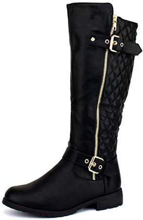 Amazon.com | Prime Shoes - Women's Quilted Side Zip Knee High Flat Riding Boots - Trendy High Heel Shoe - Sexy Knee High Boot - Comfortable Easy Heel, 000000082 Black Size 8 | Knee-High