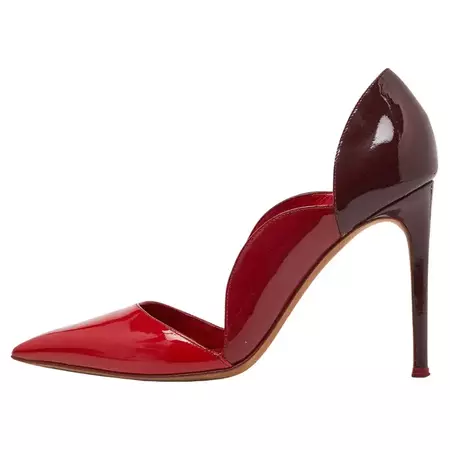 Valentino Tricolor Patent Leather Scalloped Pointed Toe Pumps Size 38 For Sale at 1stDibs