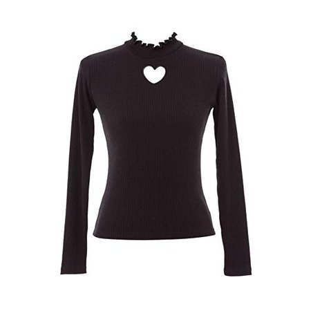 Himifashion Women Heart Cut Out Knitted High Neck Blouse (Black): Amazon.co.uk: Clothing
