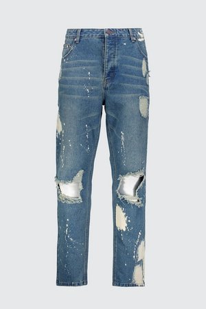 Big & Tall Slim Bleached Distressed Jeans | Boohoo