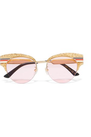 GUCCI Cat-eye glittered acetate and gold-tone sunglasses