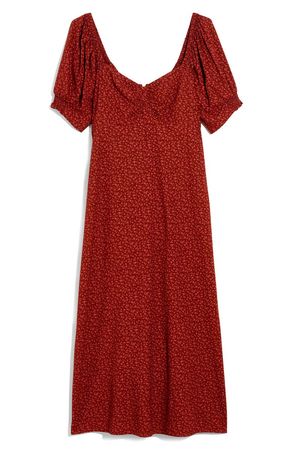 Madewell Carmine Floral Sweetheart Puff Sleeve Midi Dress | Nordstrom