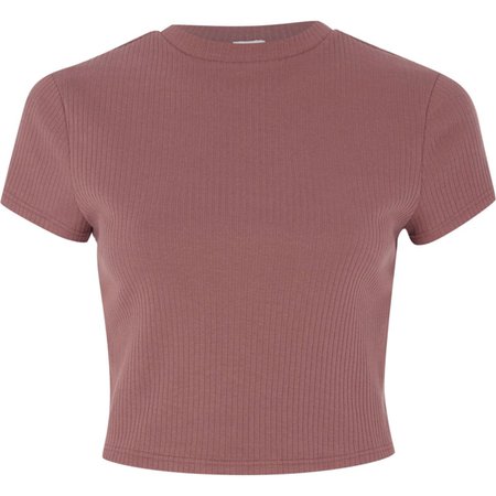 Dark pink ribbed crew neck crop top - Plain T-Shirts / Vests - T-Shirts & Vests - Tops - women