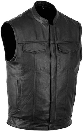 Amazon.com: PGS Leather Motorbike Vest for Men’s Motorcycle Club Style Vest Zipper Snap Closure Concealed Gun Pockets vest for Clubs(Black, Large): Clothing