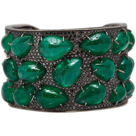 Emerald Black Diamond Gold Bracelet For Sale at 1stDibs