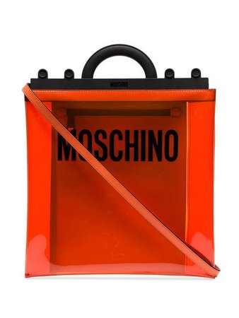 Moschino orange logo print PVC shoulder bag