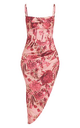 Pink Abstract Floral Corset Asymmetric Hem Dress | PrettyLittleThing USA