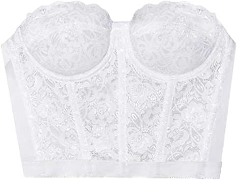 Amazon.com: Punkiss Floral Lace Bustier Crop Top Strapless Corset Bra Bralette Shirt (32B, White): Clothing