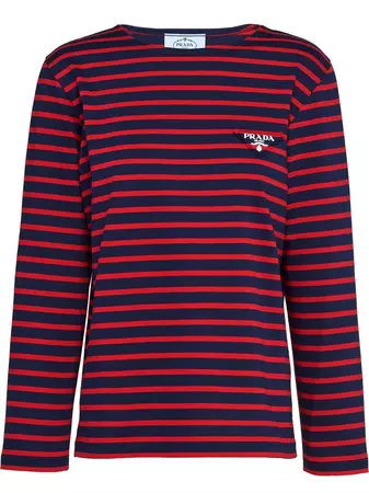 Shop Prada triangle-logo striped long-sleeved T-shirt with Express Delivery - FARFETCH