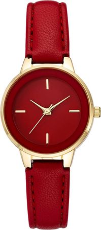 Amazon.com: Amazon Essentials Women's Faux Leather Strap Watch, Dark Red/Gold : Clothing, Shoes & Jewelry
