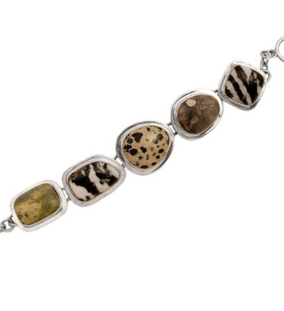 Natural Jasper and Agate Link Bracelet - Sterling Silver & Stone Bracelet