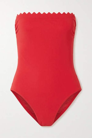 Ines Scalloped Strapless Swimsuit - Red