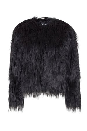Black Luxe Mongolian Faux Fur Cropped Jacket - Jakke - Born at Dawn - BORN AT DAWN