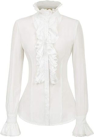 Amazon.com: Kate Kasin Women Victorian Gothic Ruffled Lotus Shirt Blouse Tops : Clothing, Shoes & Jewelry