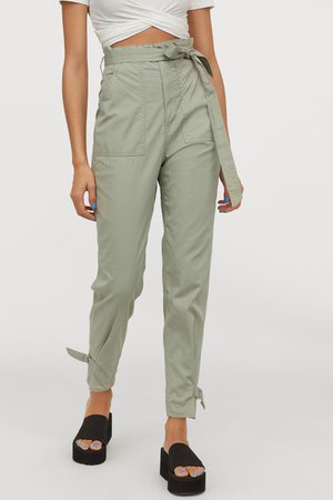 Tie-belt Pants - Light dusky green - Ladies | H&M US