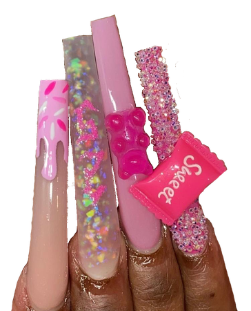 pink sprinkle themed acrylic nails hand and background removed