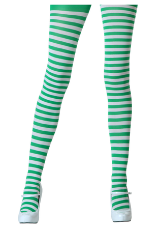 White and green striped tights