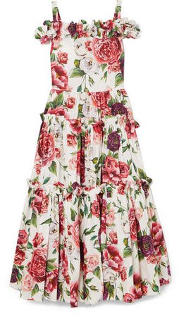 Cold-shoulder Floral-print Cotton Maxi Dress - Pink