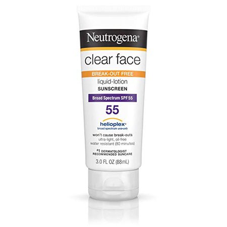 Amazon.com: Neutrogena Clear Face Liquid Lotion Sunscreen for Acne-Prone Skin, Broad Spectrum SPF 55, Oil-Free and Fragrance-Free, 3 fl. oz: Beauty