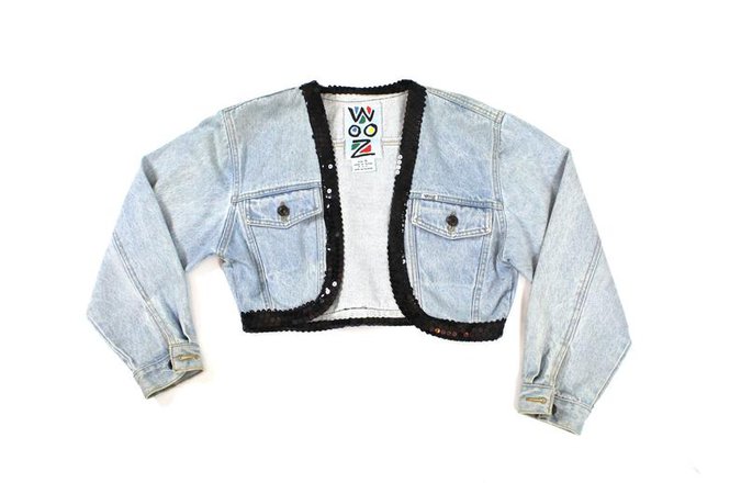 Vintage Denim Sequins Crop Jacket | Etsy