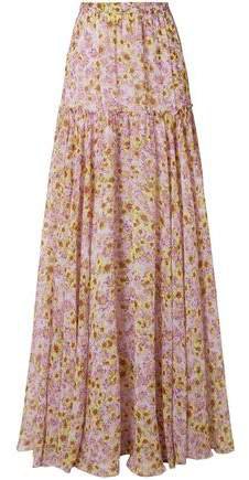 Pleated Floral-print Silk-chiffon Maxi Skirt