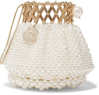 Flora Gold-plated Faux-pearl Clutch - Cream