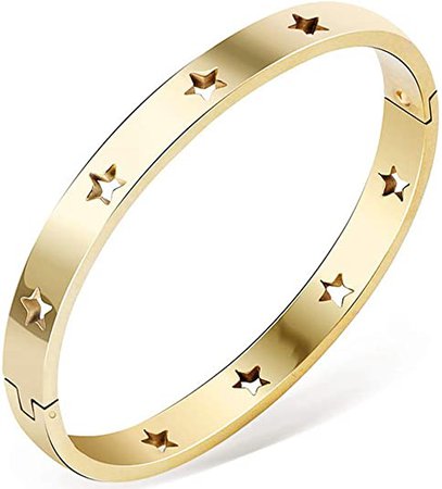 Amazon.com: Jude Jewelers Stainless Steel Stars Open Clasp Classical Plain Bangle Bracelet (Gold): Jewelry