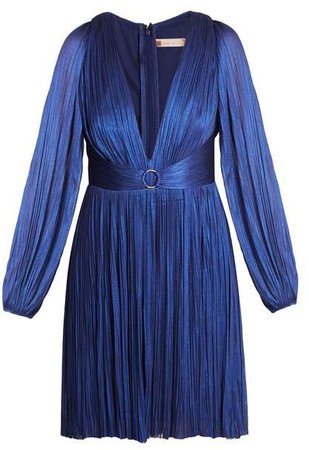 Enora V Neck Pleated Tulle Dress - Womens - Blue