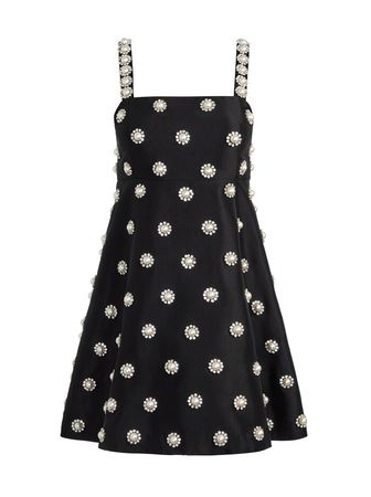 Athene Pearl Embellished Babydoll Mini Dress In Black/pearl | Alice And Olivia
