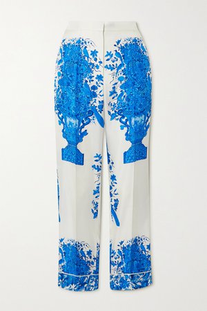 White Printed silk-twill wide-leg pants | Valentino | NET-A-PORTER