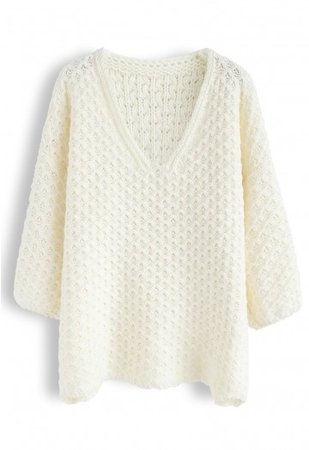 Chicwish $70 - Hollow Out V Neck Oversized Knit Sweater