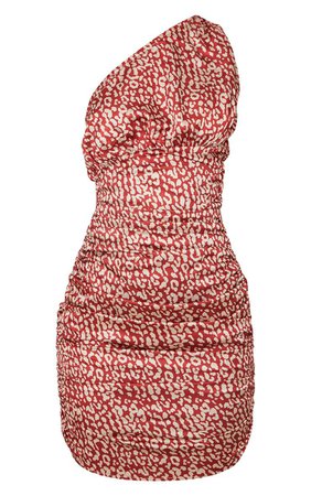 Leopard Print Satin One Shoulder Bodycon Dress | PrettyLittleThing USA