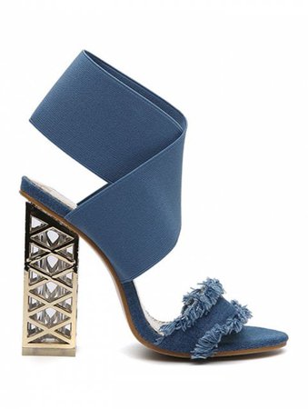 [LIMITED OFFER] 2019 Frayed Edge High Heel Sandals In BLUE 34 | DressLily.com