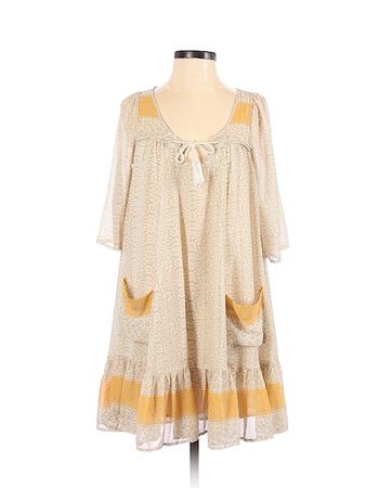 Free People 100% Polyester Tan Ivory Casual Dress Size XS - 76% off | thredUP