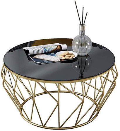 KXBYMX Simple folding table Round wrought iron glass coffee table (Color : Gold): Amazon.co.uk: Kitchen & Home