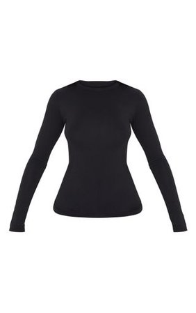 Black Basic Longsleeve Fitted T Shirt | Tops | PrettyLittleThing