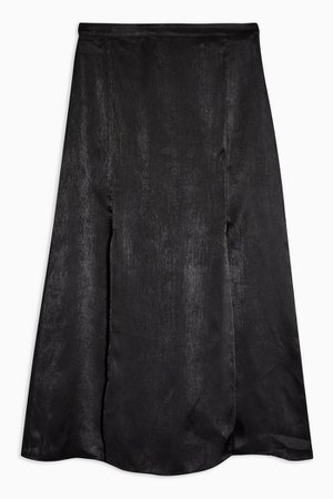 PETITE Black Satin Double Split Midi Skirt | Topshop black