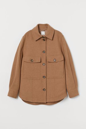 Wool-blend Shirt Jacket - Dark beige - Ladies | H&M US