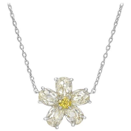 Small Yellow and White Diamond Flower Pendant For Sale at 1stDibs
