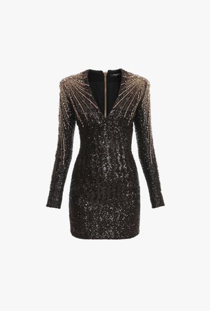 Short black, gold and silver sequinned dress