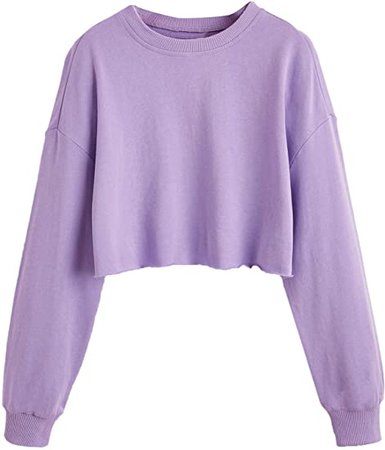 SweatyRocks Women's Casual Long Sleeve Raw Hem Pullover Crop Tops Sweatshirts : Clothing, Shoes & Jewelry