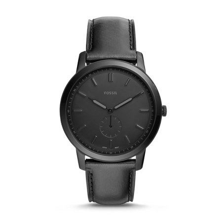 The Minimalist Two-Hand Black Leather Watch - Fossil